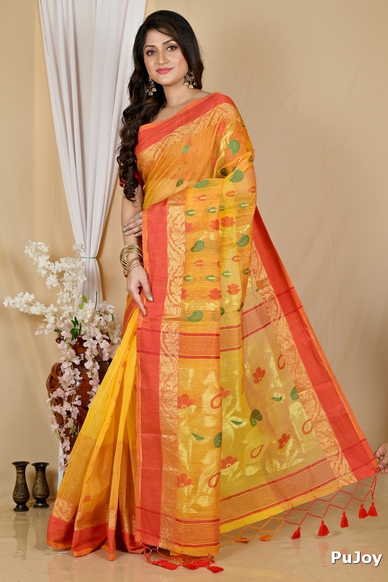 Yellow Red Pure Cotton Madhka Tant Saree (1999)