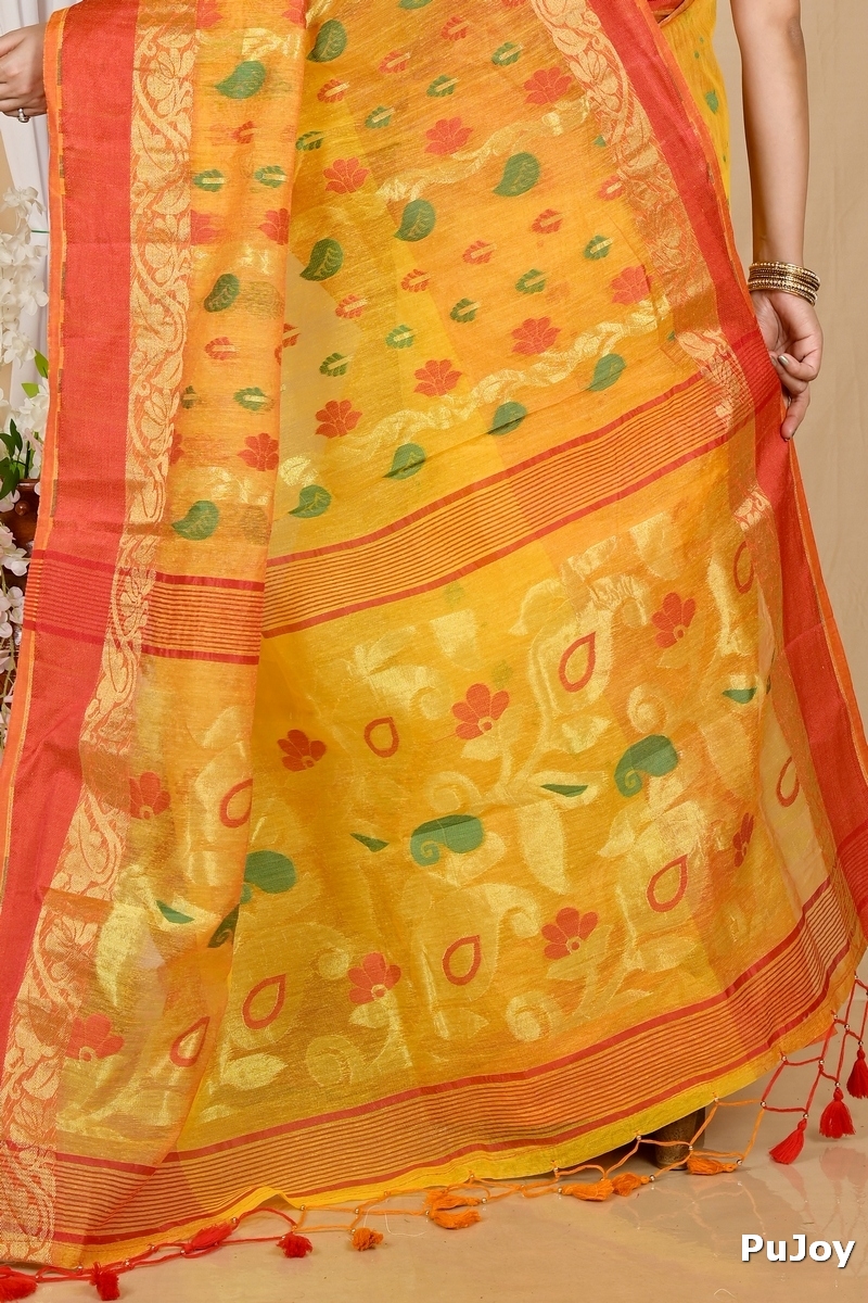 Yellow Red Pure Cotton Madhka Tant Saree (1999)