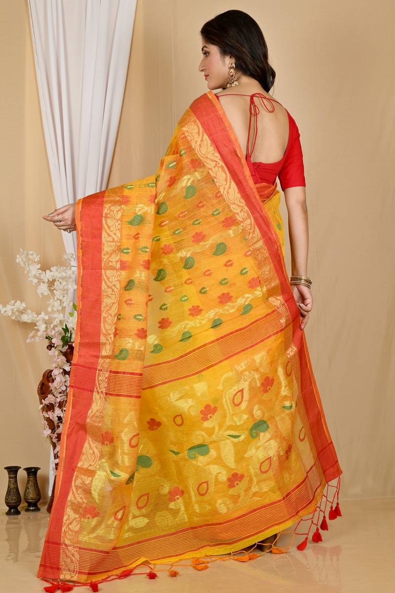 Yellow Red Pure Cotton Madhka Tant Saree (1999)