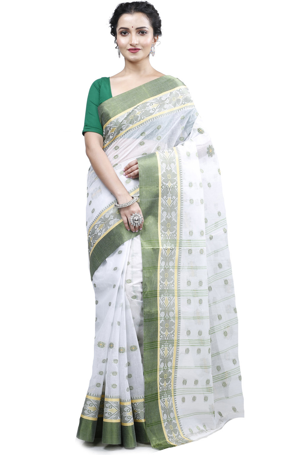 Green White Pure Cotton BolLata_Tant Tant Saree (200)