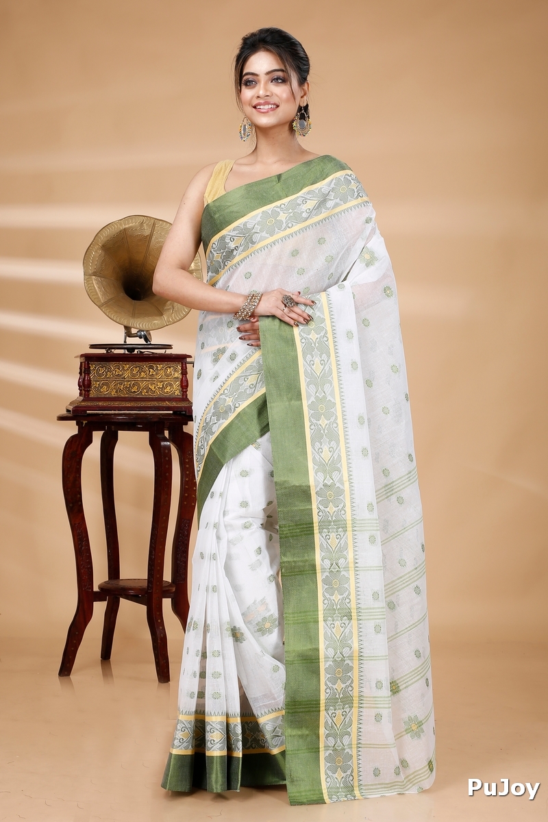 Green White Pure Cotton BolLata_Tant Tant Saree (200)