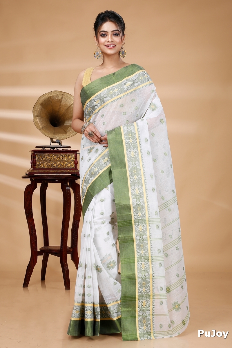 Green White Pure Cotton BolLata_Tant Tant Saree (200)