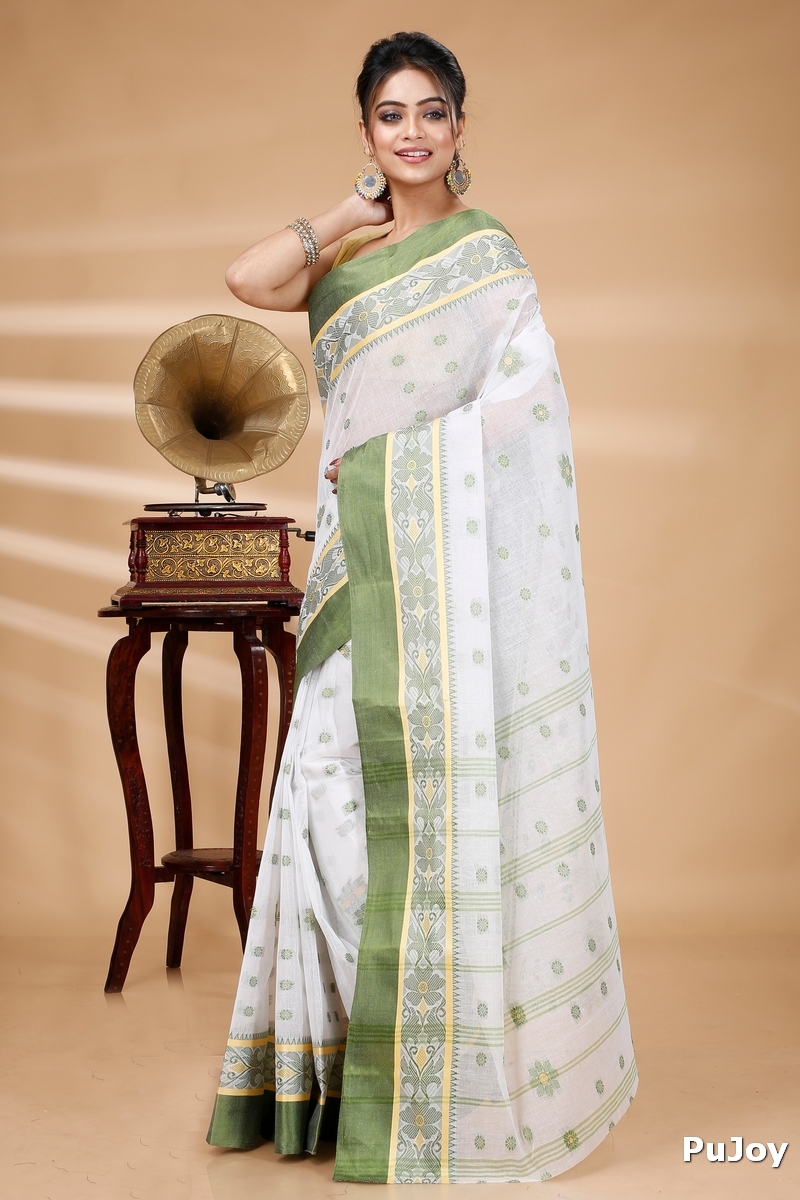 Green White Pure Cotton BolLata_Tant Tant Saree (200)