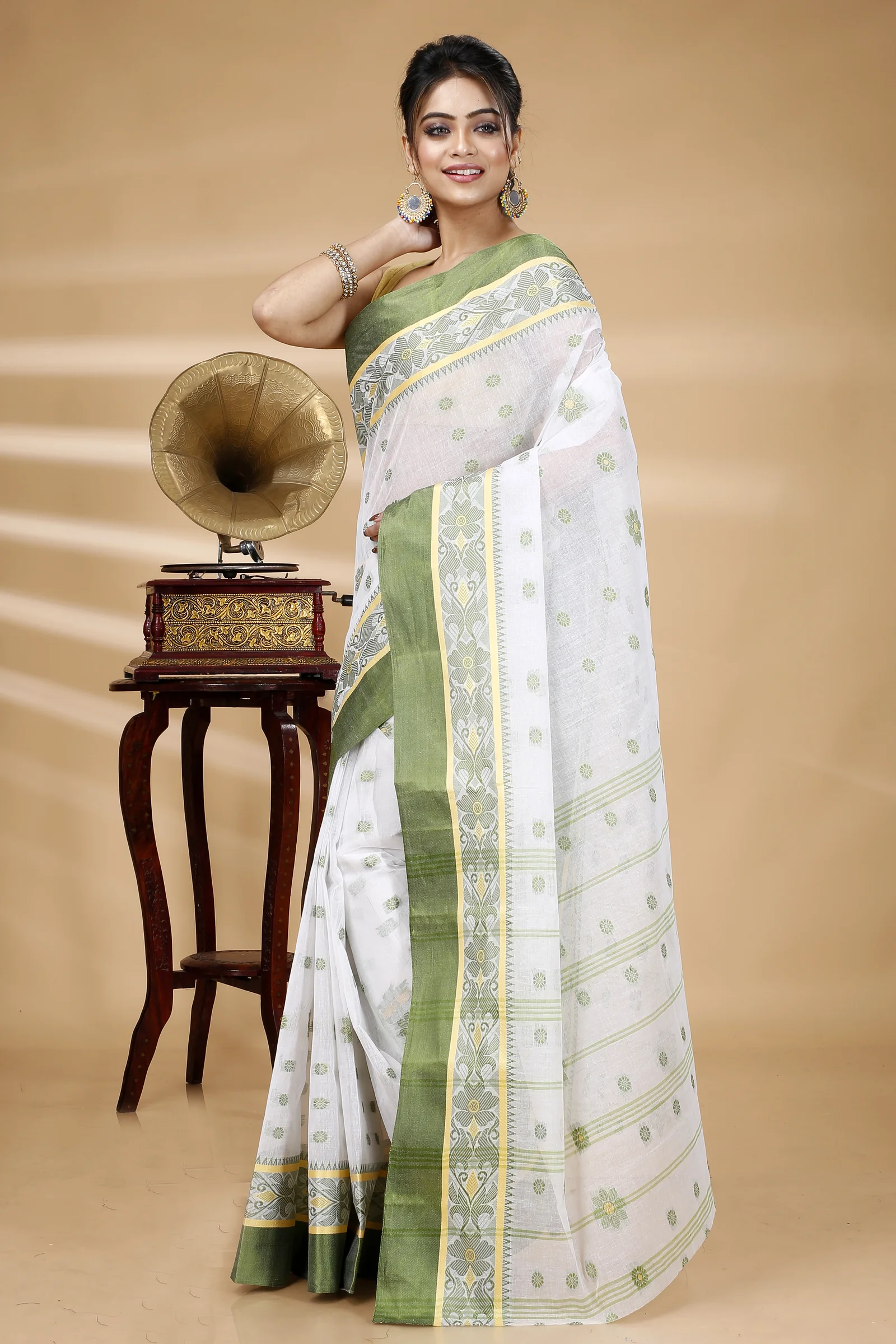 Green White Pure Cotton BolLata_Tant Tant Saree (200)