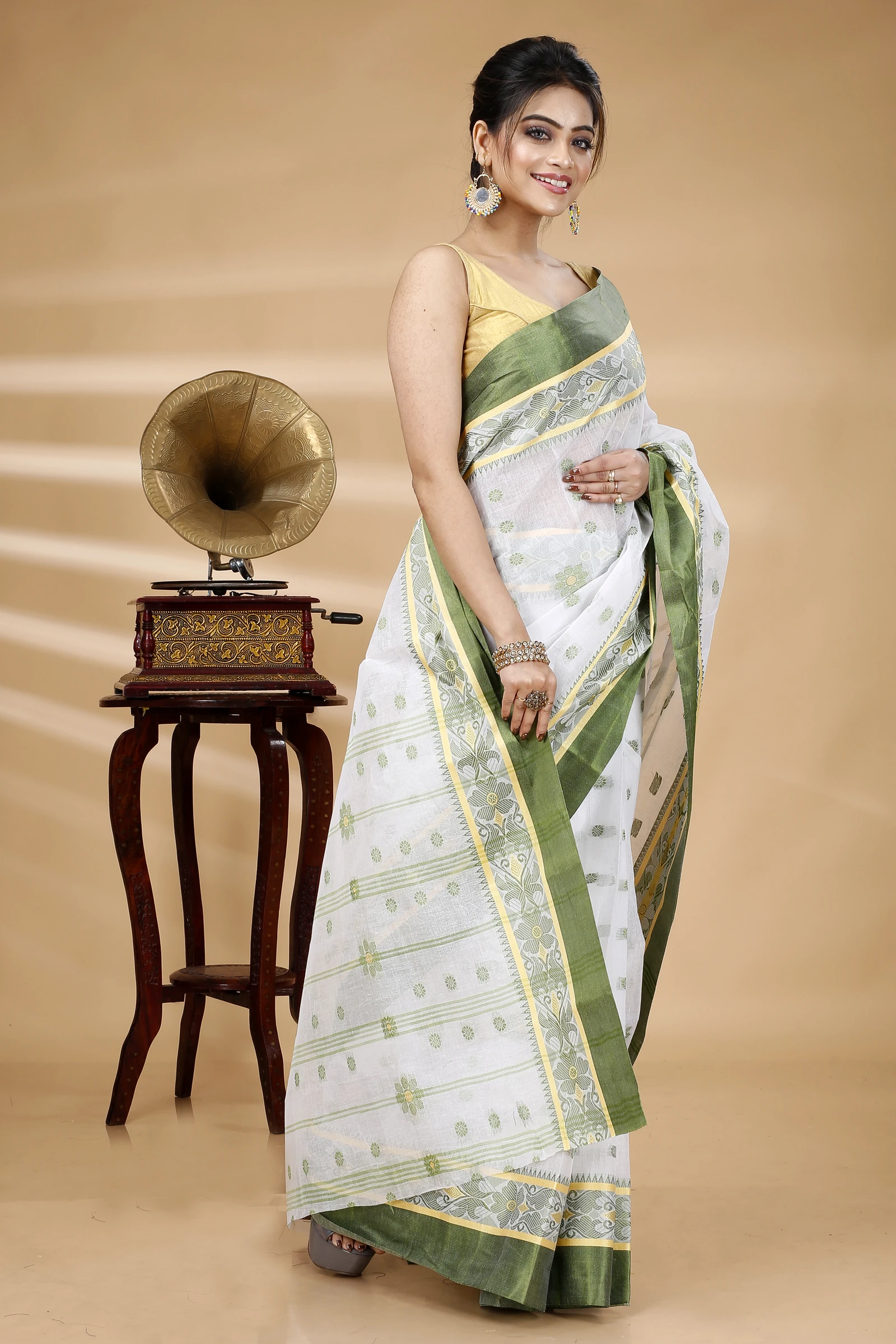 Green White Pure Cotton BolLata_Tant Tant Saree (200)