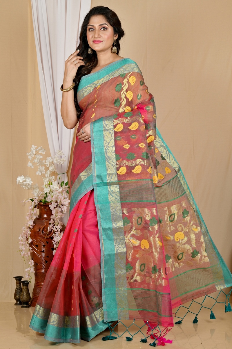 Red Green Pure Cotton Madhka Tant Saree (2000)