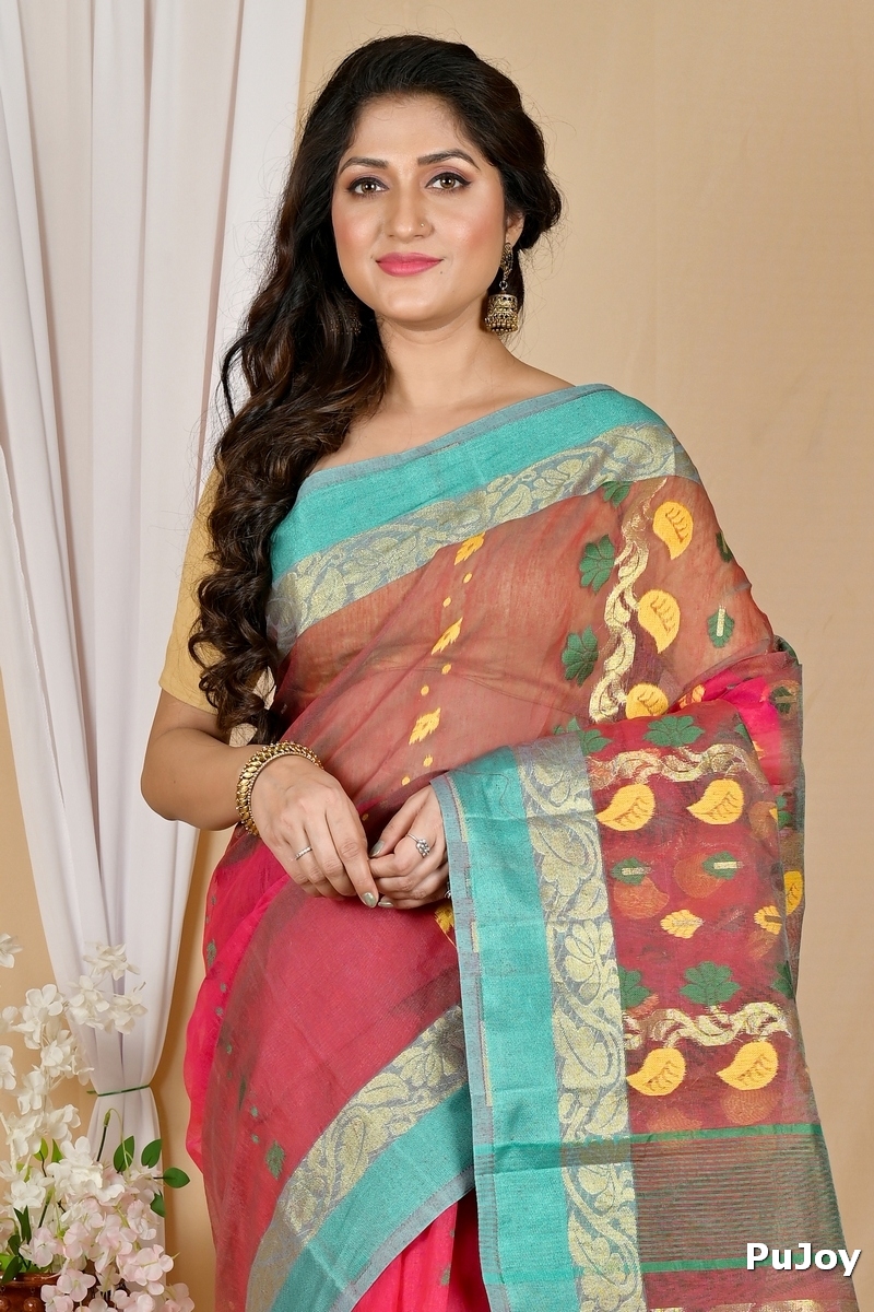 Red Green Pure Cotton Madhka Tant Saree (2000)