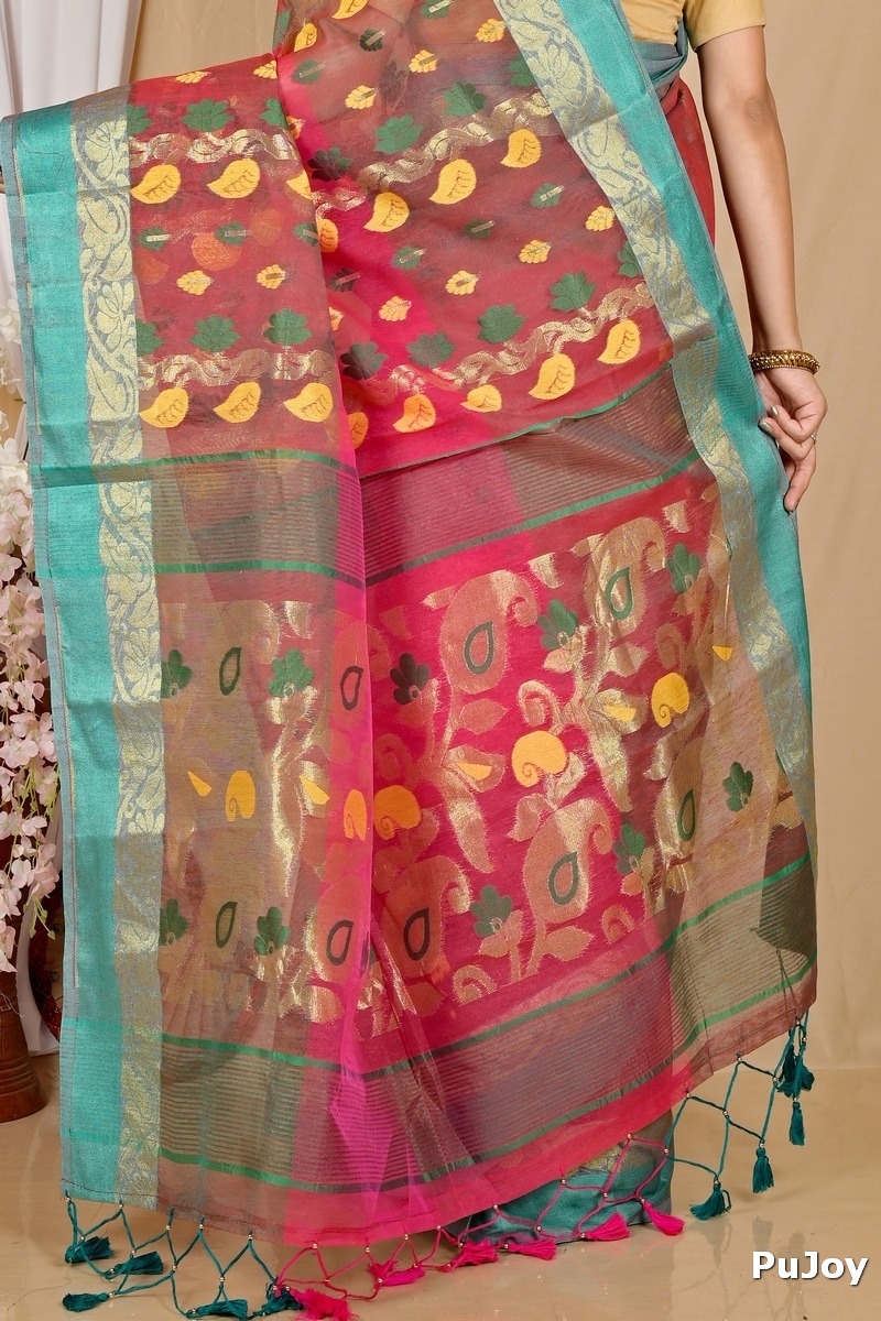 Red Green Pure Cotton Madhka Tant Saree (2000)