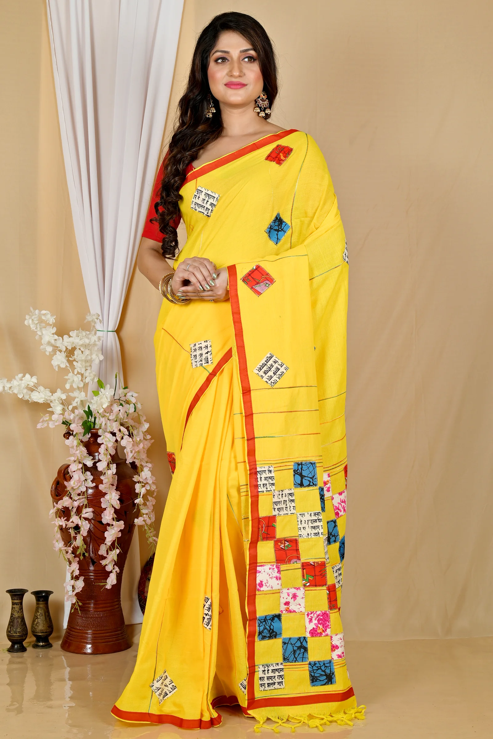 Yellow Pure Cotton Aplika Tanu Applique Saree (2003)