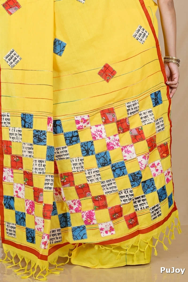 Yellow Pure Cotton Aplika Tanu Applique Saree (2003)