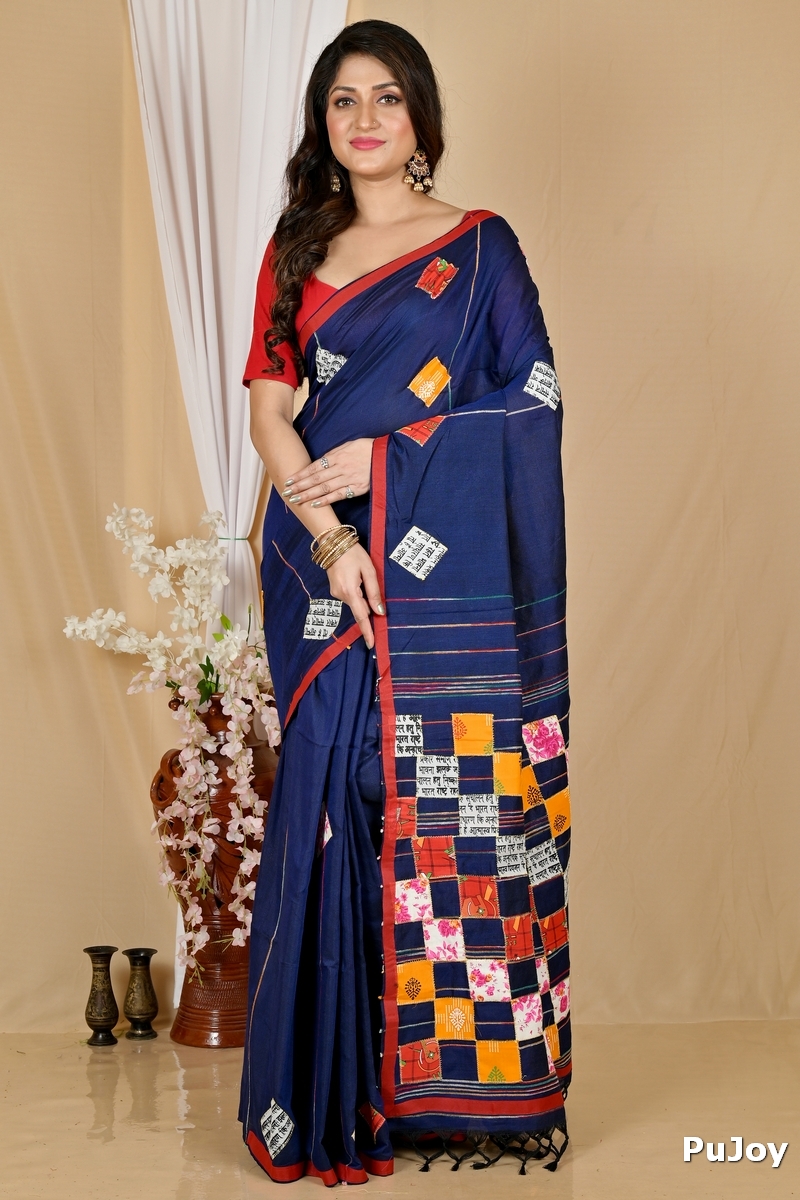 Naby Blue Pure Cotton Aplika Tanu Applique Saree (2004)