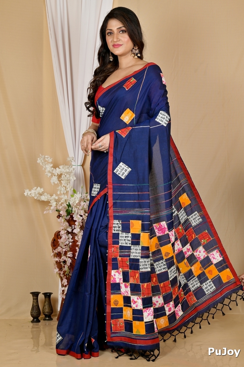 Naby Blue Pure Cotton Aplika Tanu Applique Saree (2004)