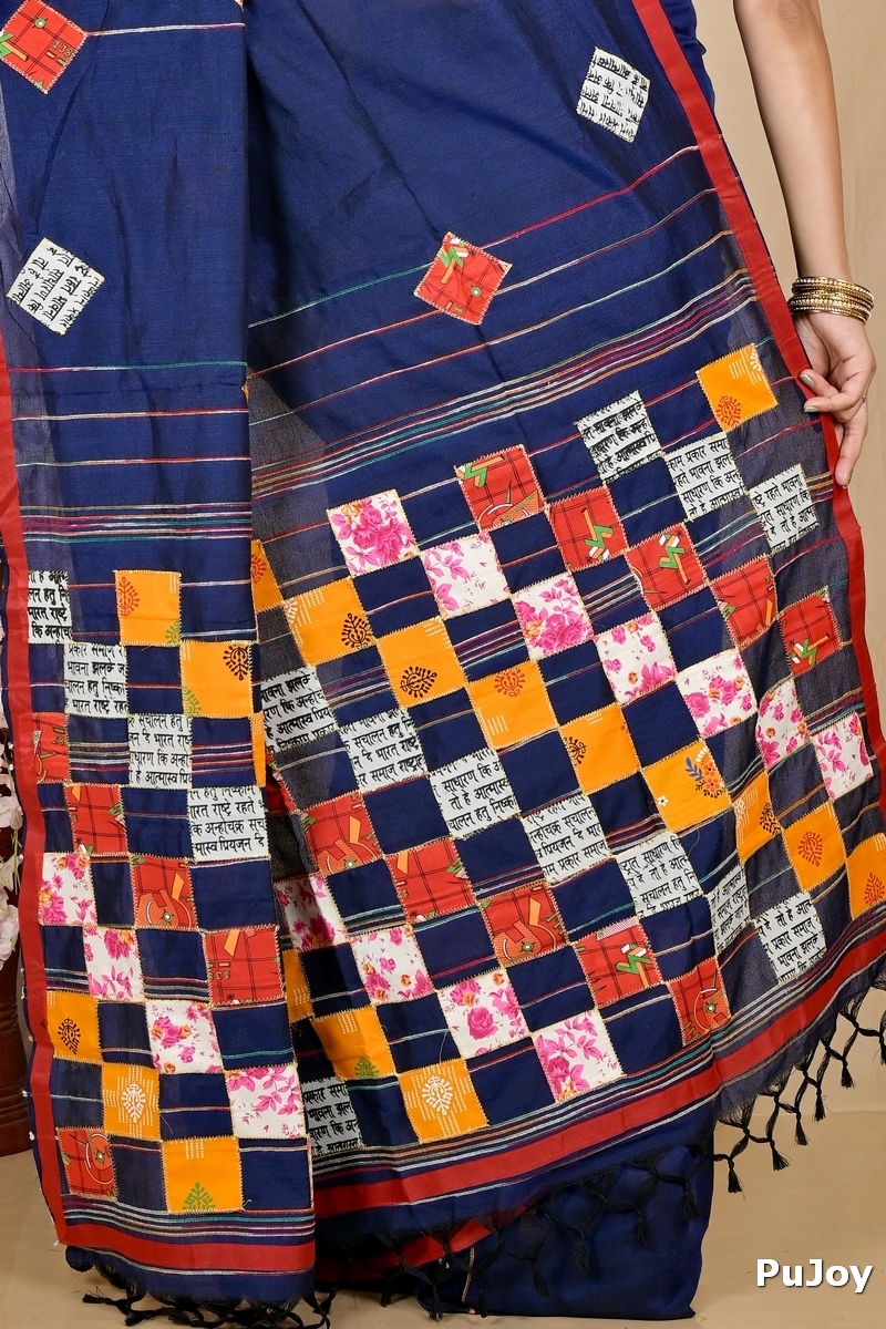 Naby Blue Pure Cotton Aplika Tanu Applique Saree (2004)