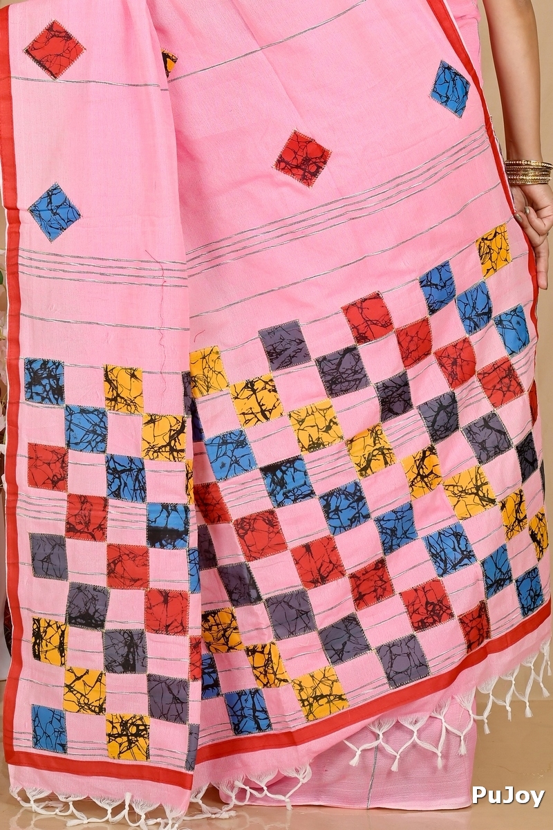 Pink Pure Cotton Aplika Tanu Applique Saree (2005)