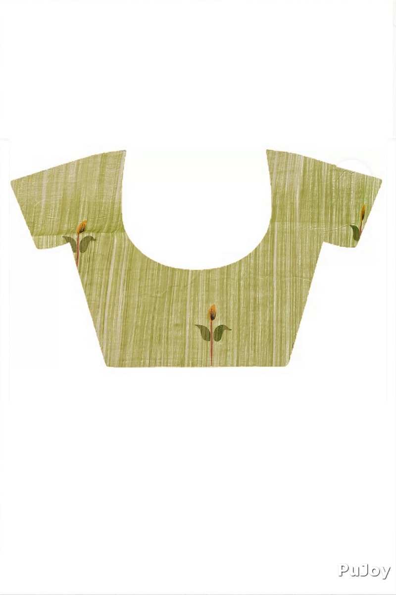 Olive Green Blended Cotton Korel Printed Handloom Saree (2006)