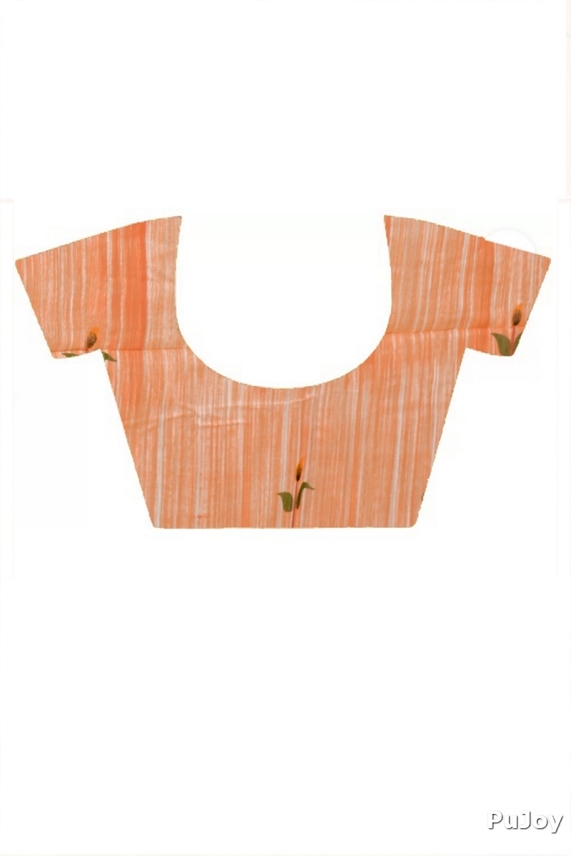 Orange White Blended Cotton Korel Printed Handloom Saree (2008)