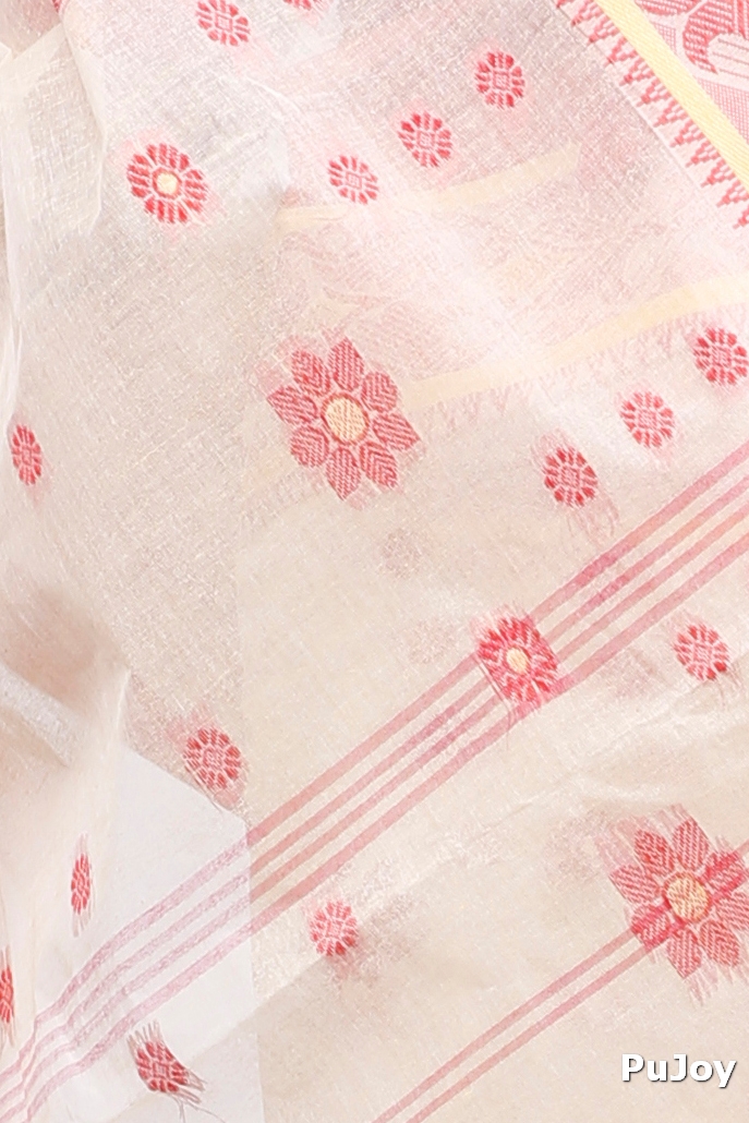 Cream Red Pure Cotton BolLata_Tant Tant Saree (201)
