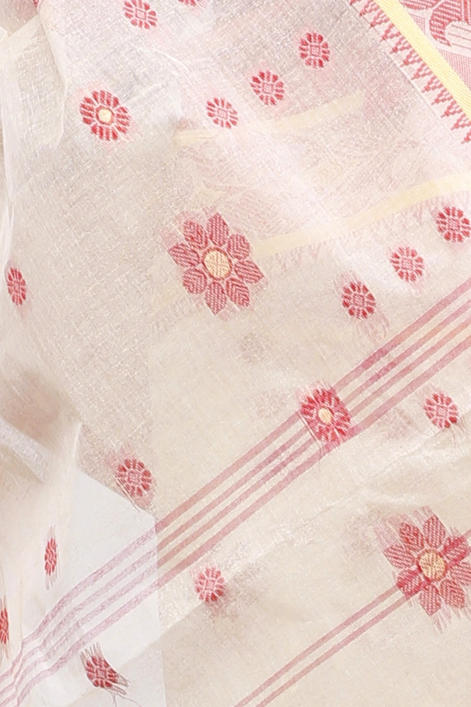 Cream Red Pure Cotton BolLata_Tant Tant Saree (201)