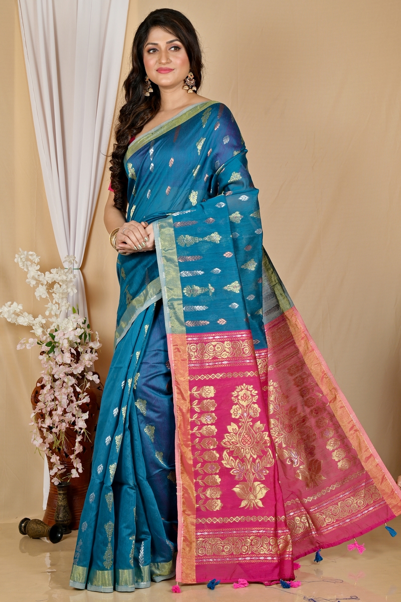 Royal Blue Blended Cotton Samo Hand Loom Saree (2010)