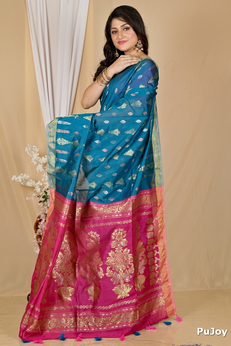 Royal Blue Blended Cotton Samo Hand Loom Saree (2010)