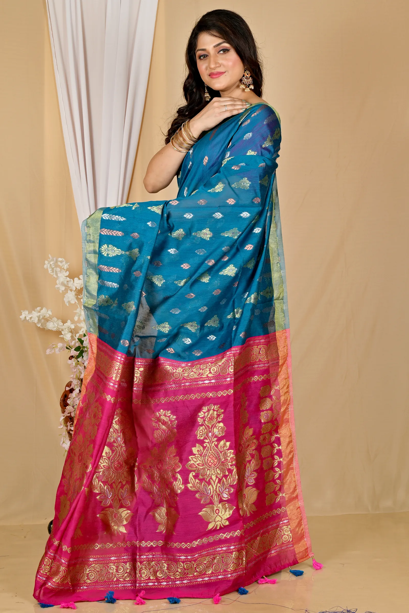 Royal Blue Blended Cotton Samo Hand Loom Saree (2010)