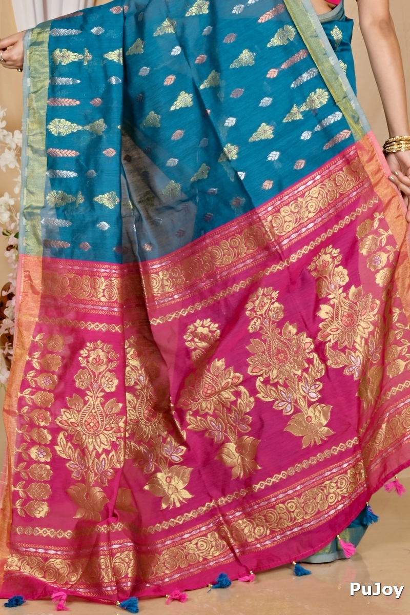 Royal Blue Blended Cotton Samo Hand Loom Saree (2010)