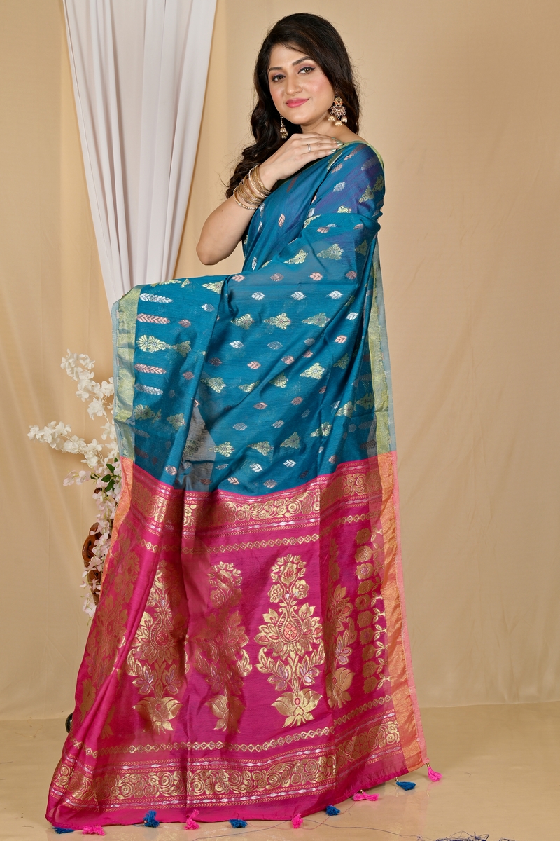 Royal Blue Blended Cotton Samo Hand Loom Saree (2010)