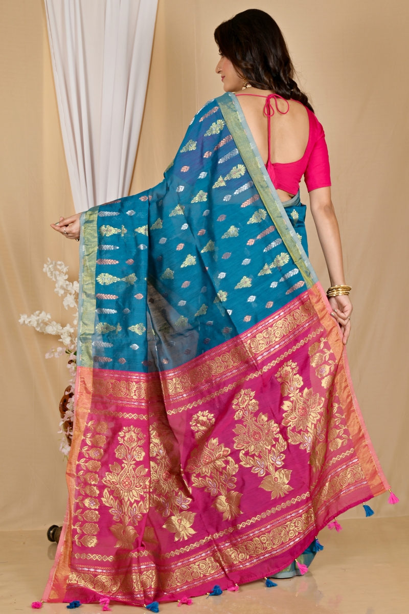 Royal Blue Blended Cotton Samo Hand Loom Saree (2010)
