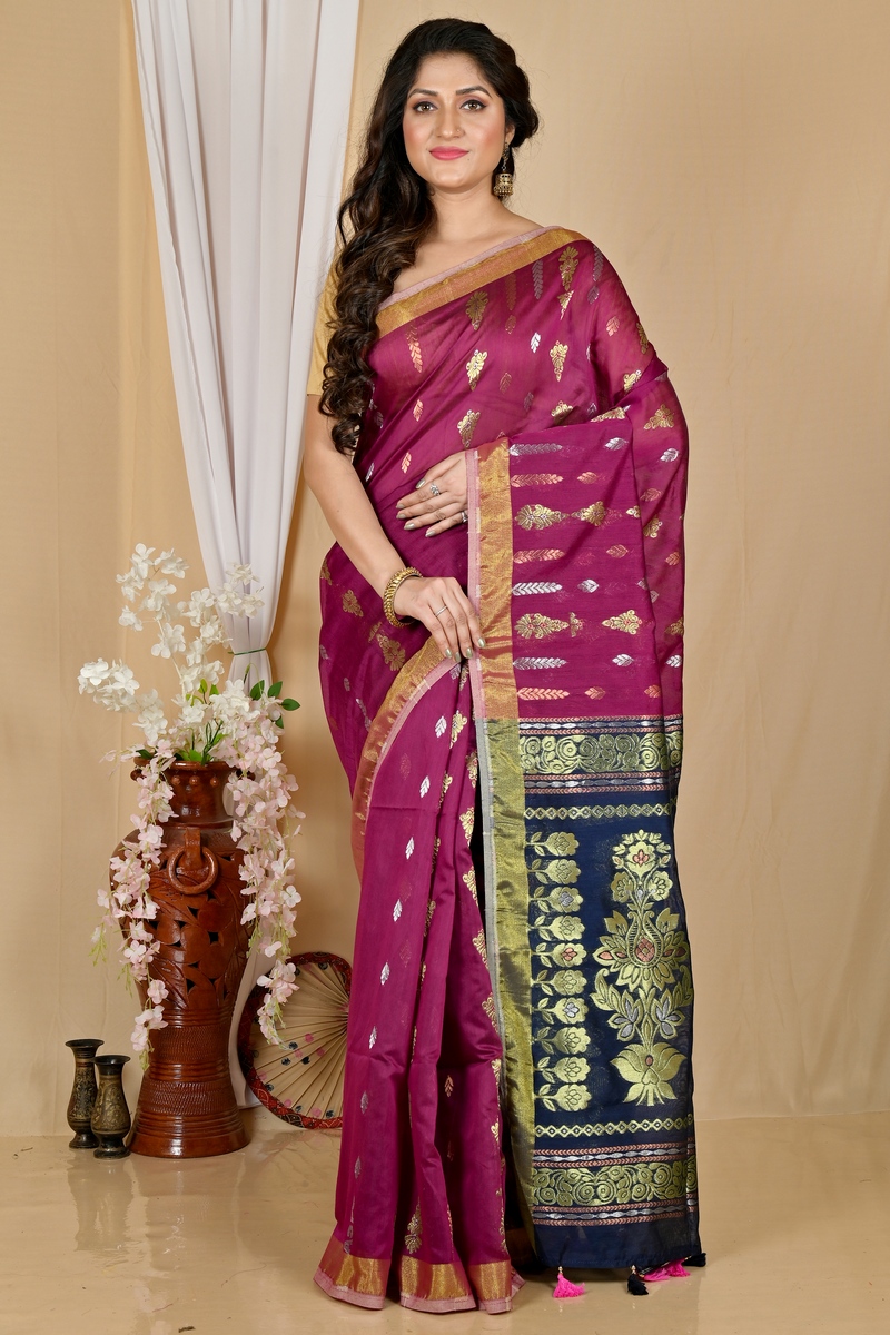 Dark Brown Blended Cotton Samo Hand Loom Saree (2011)