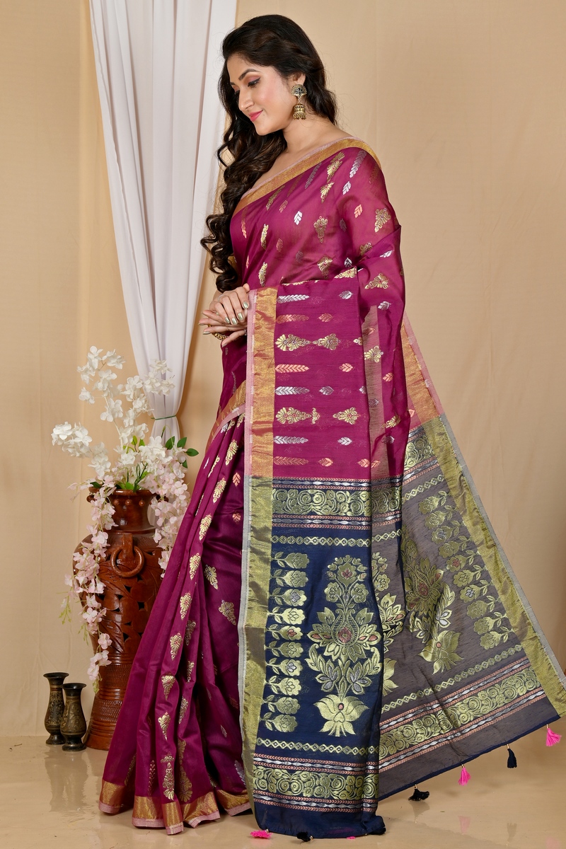 Dark Brown Blended Cotton Samo Hand Loom Saree (2011)