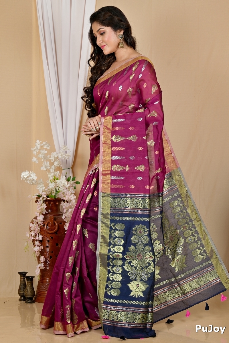 Dark Brown Blended Cotton Samo Hand Loom Saree (2011)