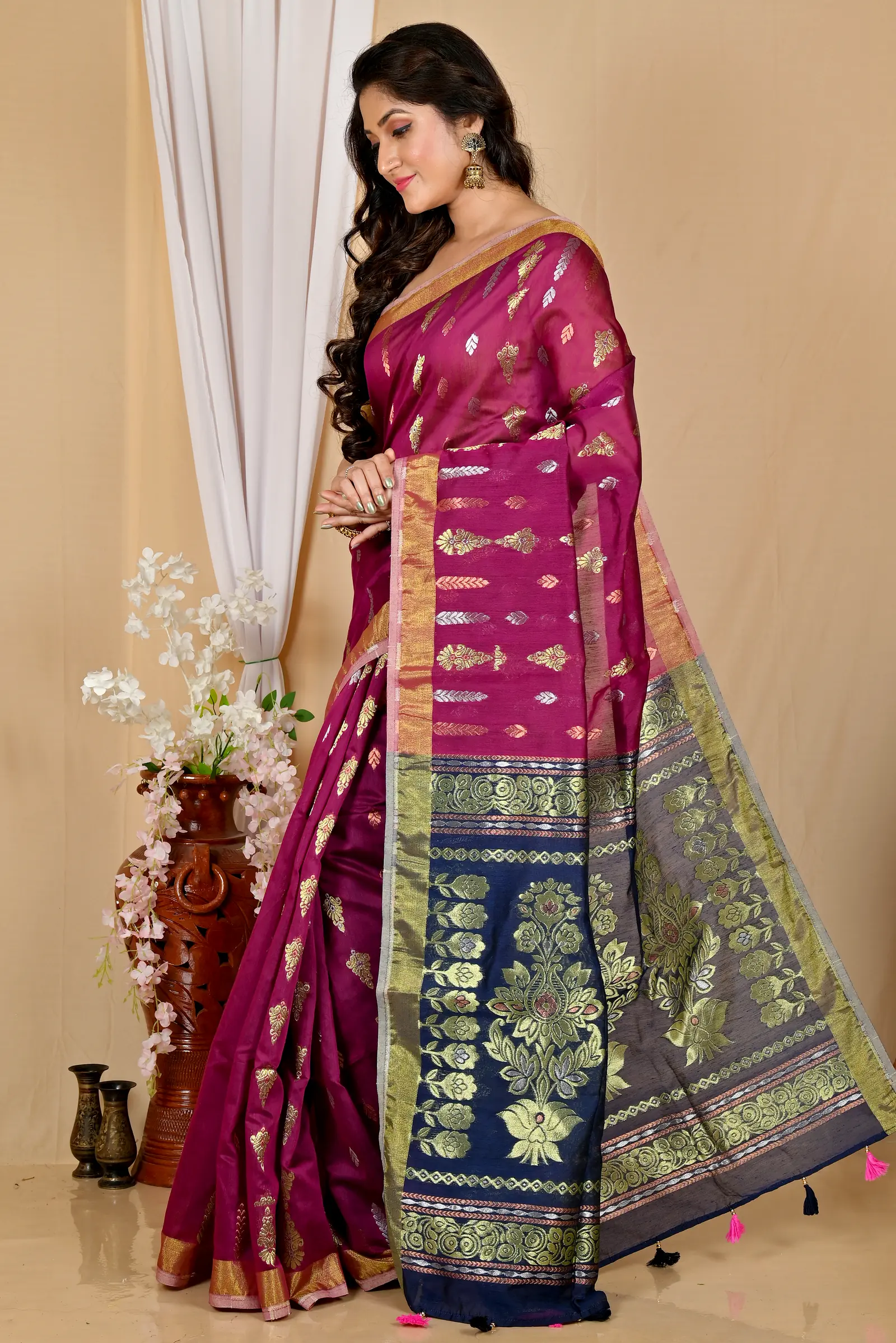 Dark Brown Blended Cotton Samo Hand Loom Saree (2011)