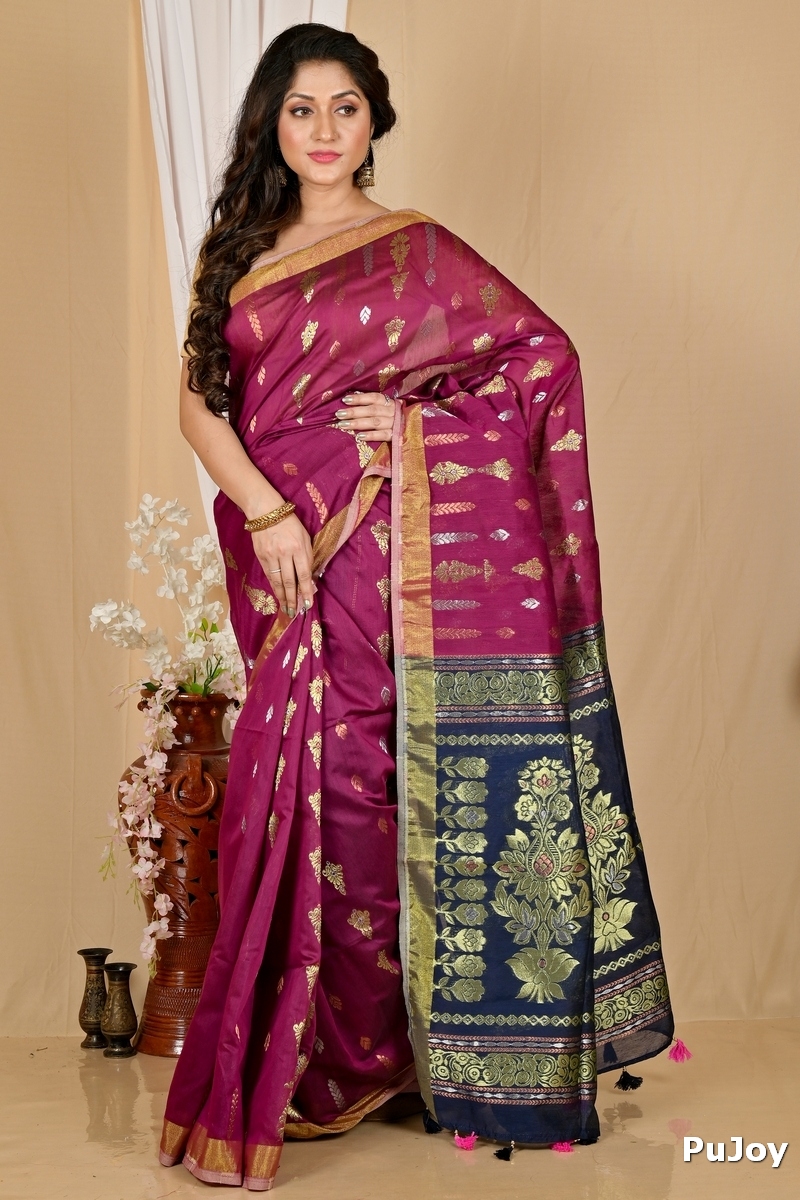 Dark Brown Blended Cotton Samo Hand Loom Saree (2011)