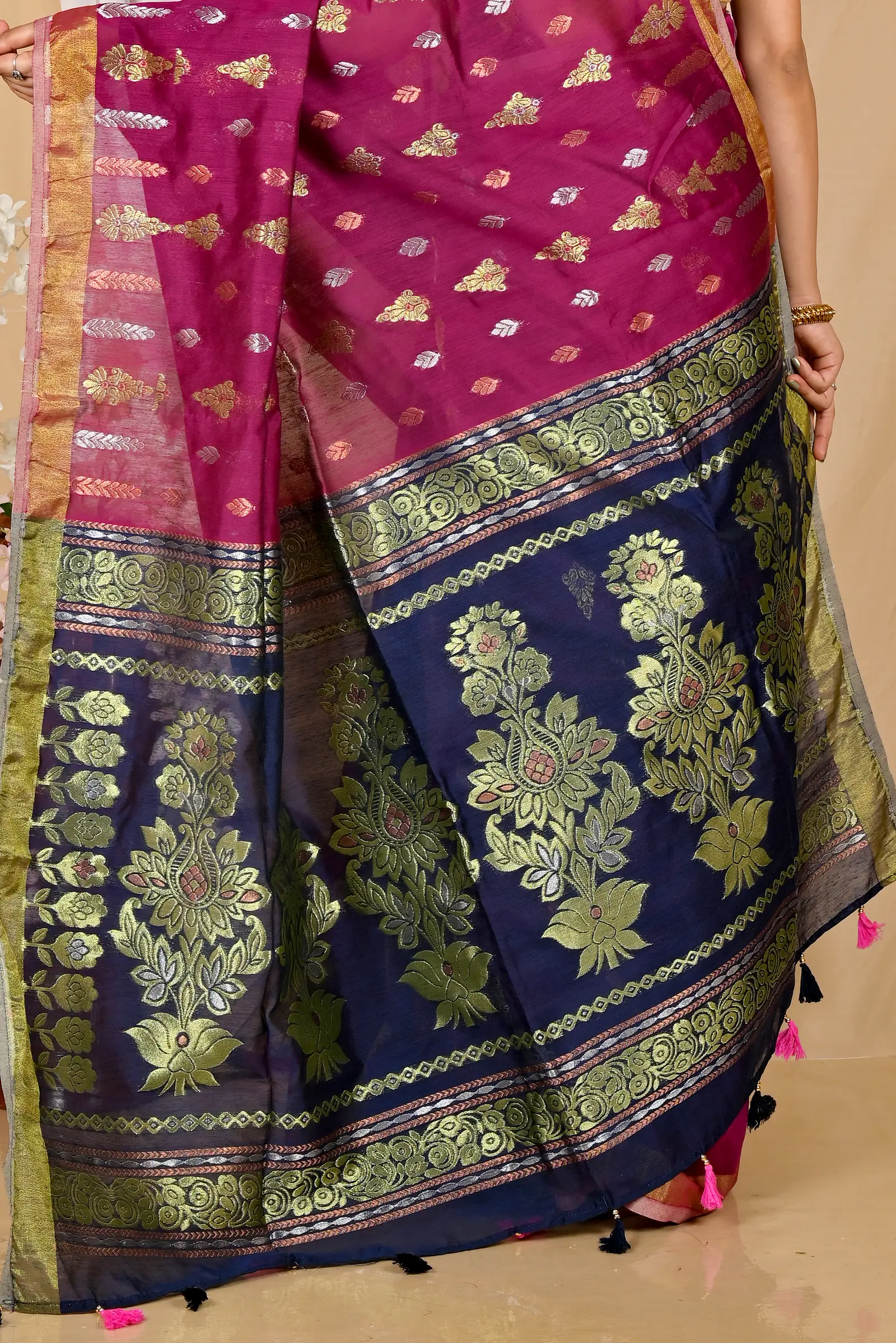 Dark Brown Blended Cotton Samo Hand Loom Saree (2011)