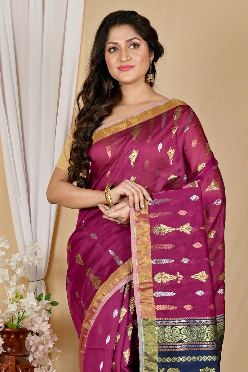 Dark Brown Blended Cotton Samo Hand Loom Saree (2011)
