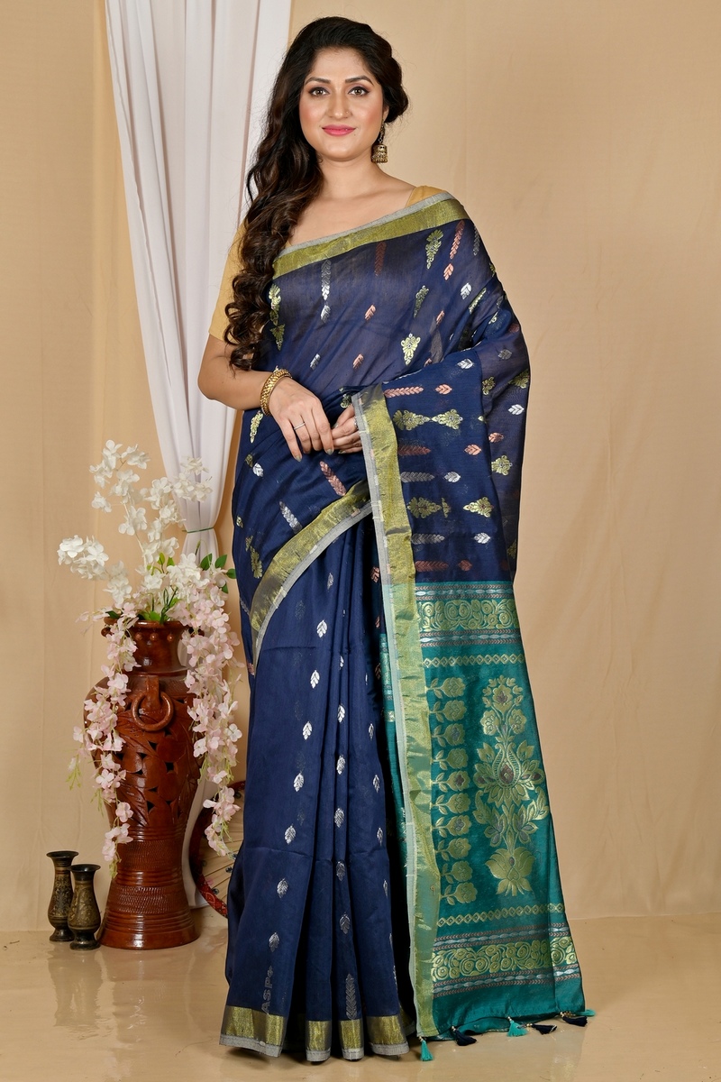 Dark Blue Blended Cotton Samo Hand Loom Saree (2012)