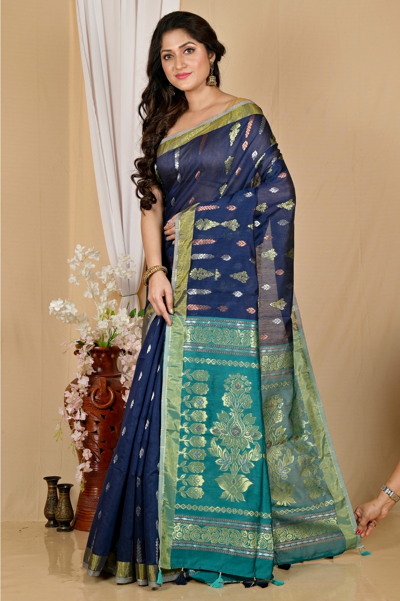 Dark Blue Blended Cotton Samo Hand Loom Saree (2012)
