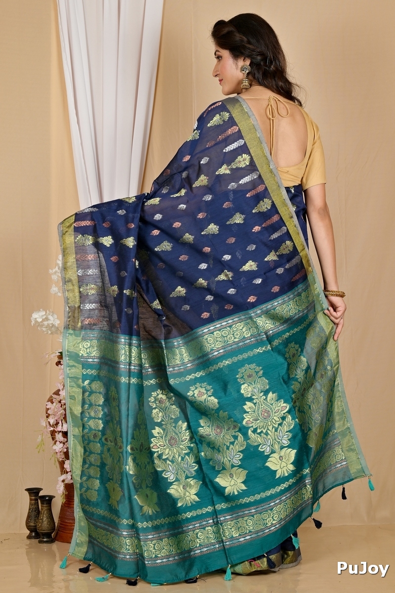 Dark Blue Blended Cotton Samo Hand Loom Saree (2012)