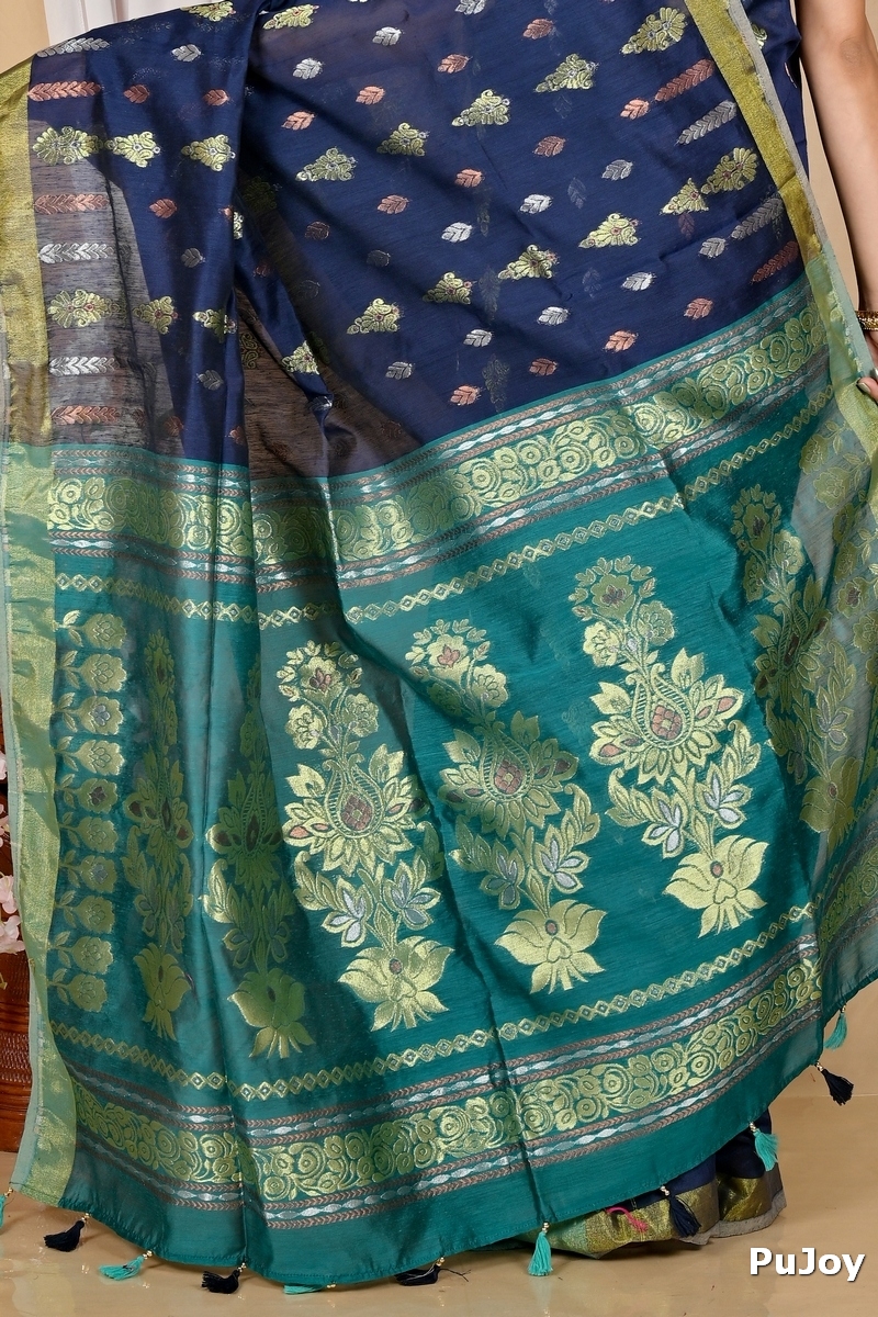 Dark Blue Blended Cotton Samo Hand Loom Saree (2012)