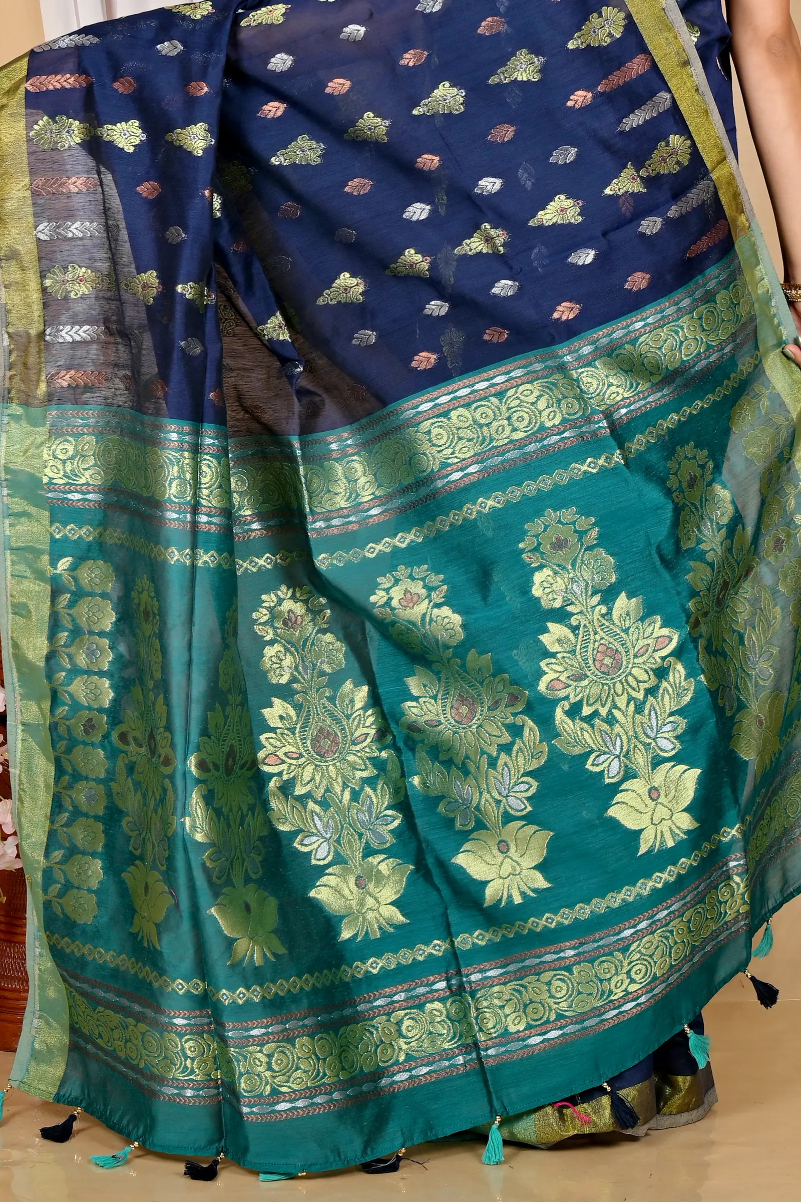 Dark Blue Blended Cotton Samo Hand Loom Saree (2012)