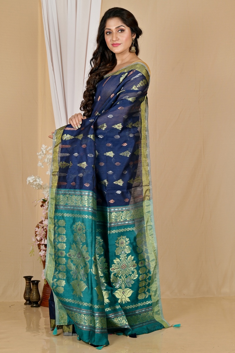 Dark Blue Blended Cotton Samo Hand Loom Saree (2012)