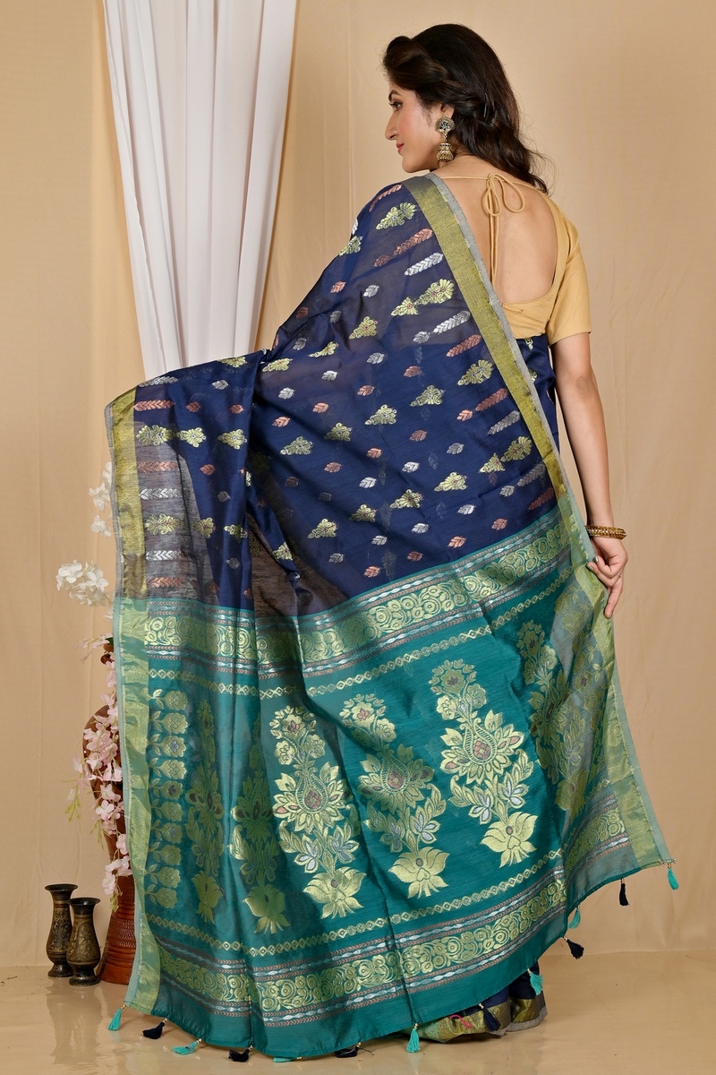 Dark Blue Blended Cotton Samo Hand Loom Saree (2012)