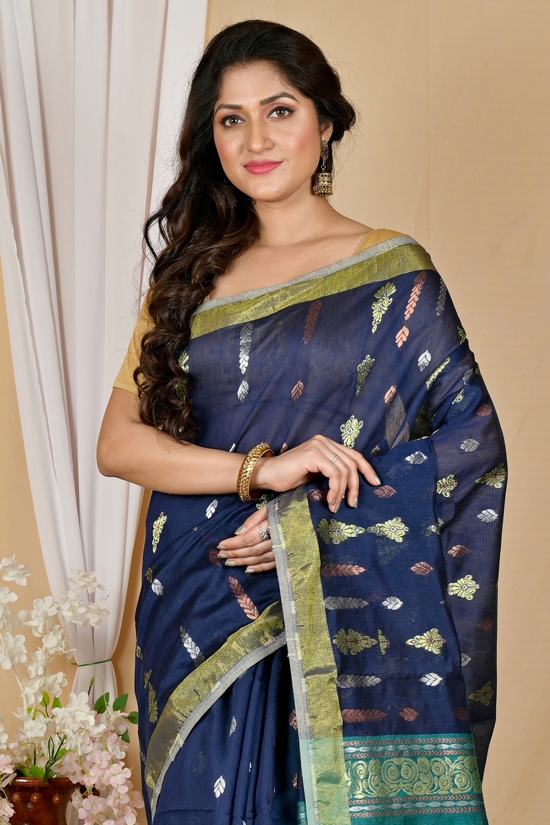 Dark Blue Blended Cotton Samo Hand Loom Saree (2012)