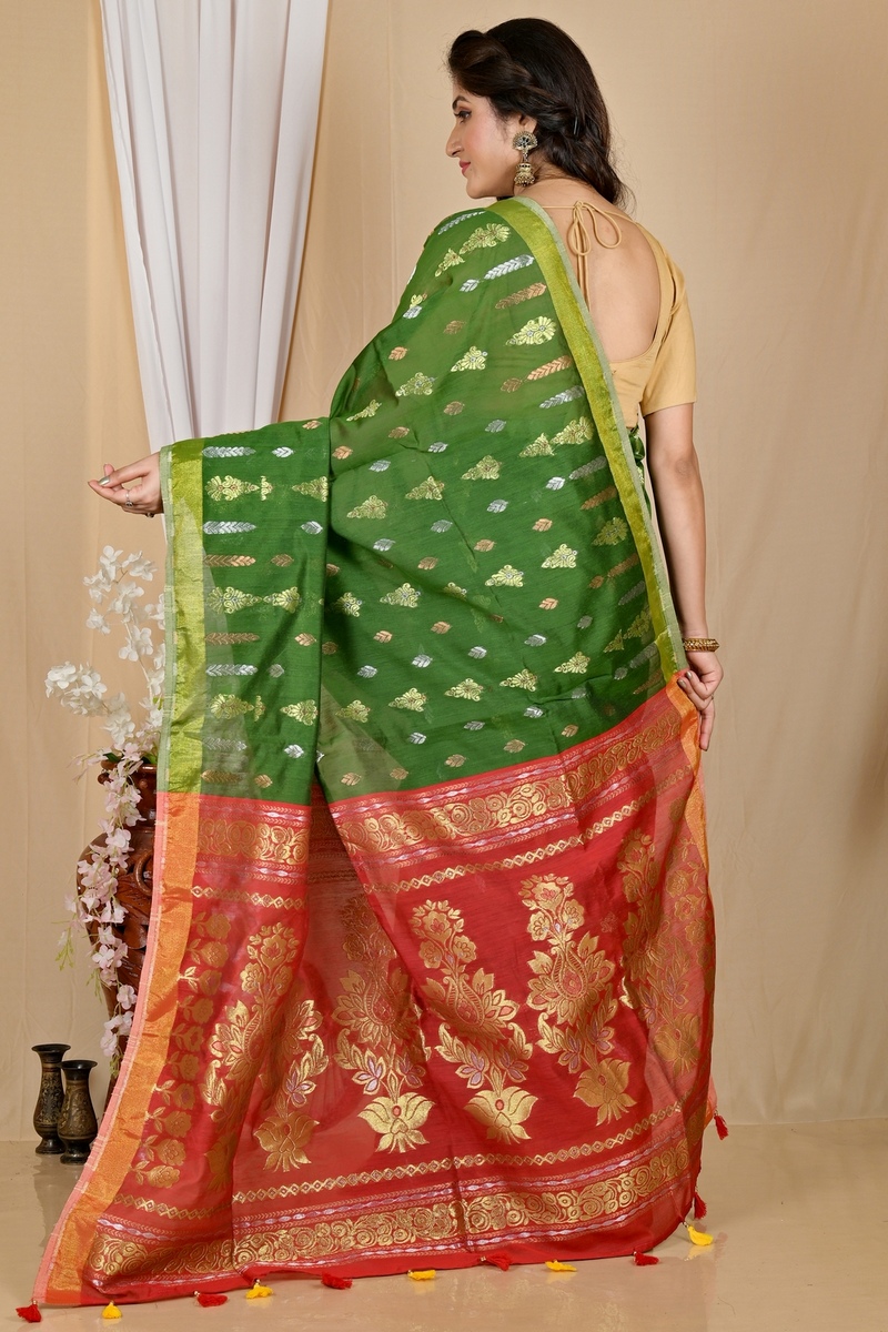 Dark Green Blended Cotton Samo Hand Loom Saree (2013)