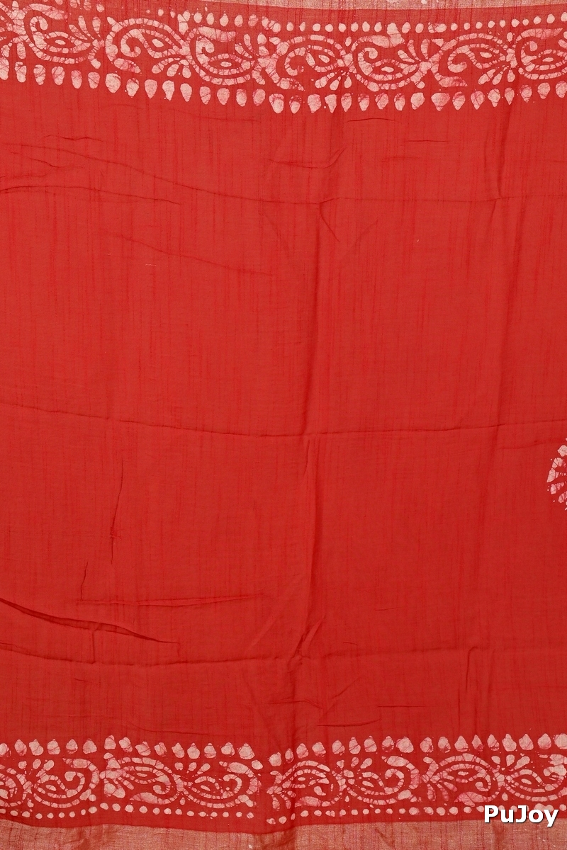Red Pure Cotton Batika Boll Batik Print Saree (2014)