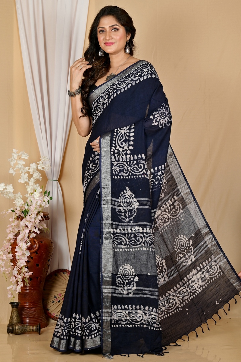 Black Pure Cotton Batika Boll Batik Print Saree (2015)