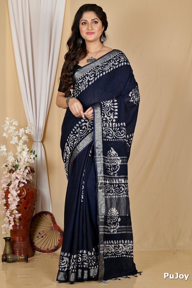 Black Pure Cotton Batika Boll Batik Print Saree (2015)