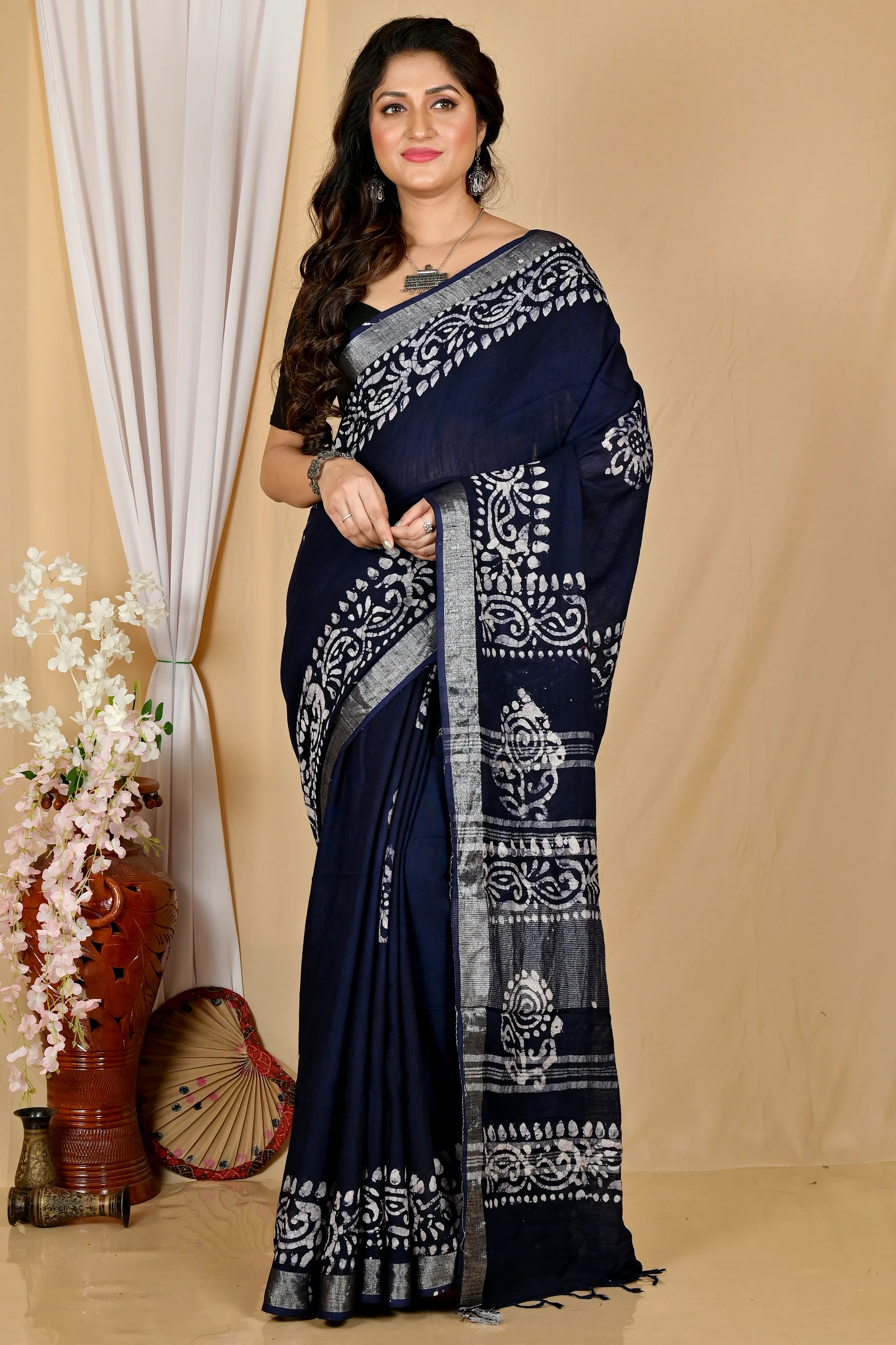 Black Pure Cotton Batika Boll Batik Print Saree (2015)