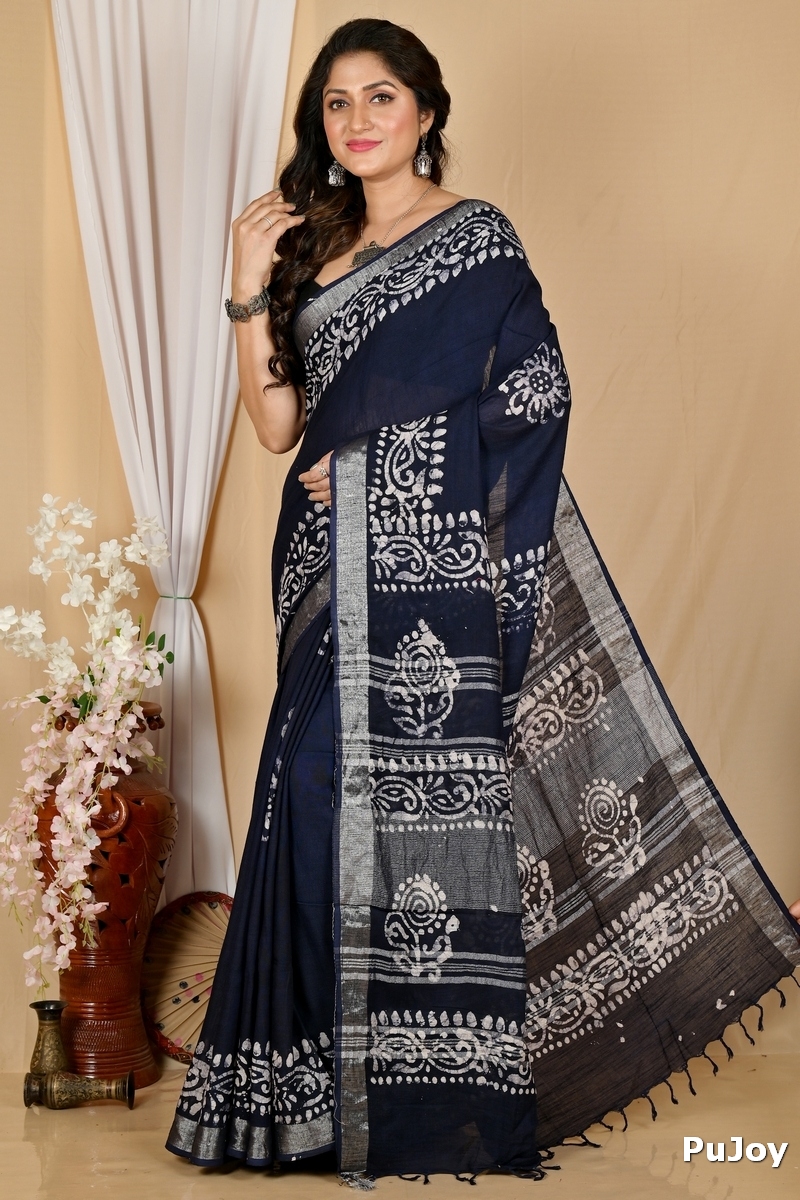 Black Pure Cotton Batika Boll Batik Print Saree (2015)