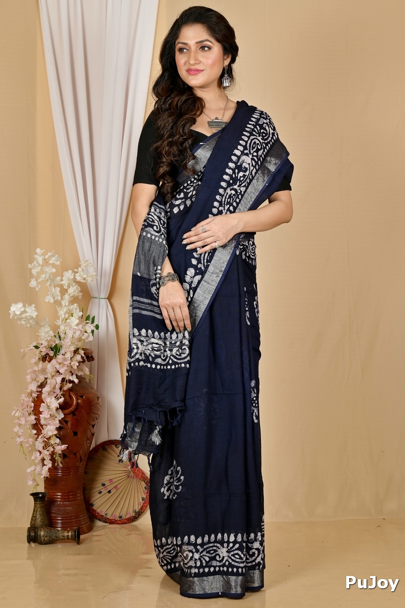 Black Pure Cotton Batika Boll Batik Print Saree (2015)